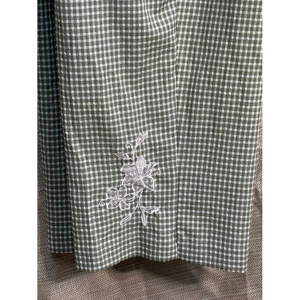 BonWorth 3 Piece Set Sage Green Gingham Embroidered Shirt Pants Top XL